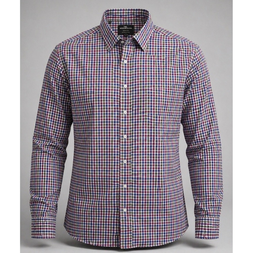 Rodd Gunn Mens XL Button Down Shirt Sports Fit Plaid Cotton Woven Italy Casual